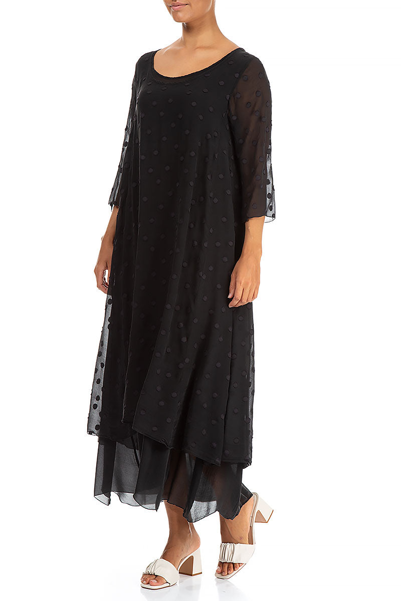 Layered Dotty Black Silk Dress