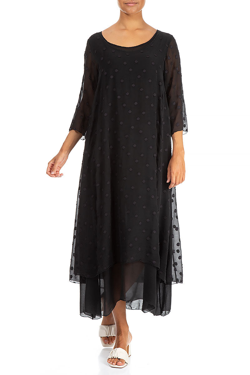 Layered Dotty Black Silk Dress