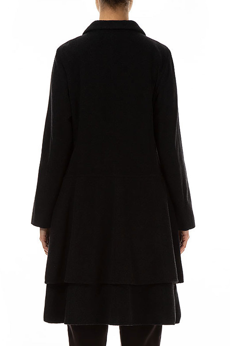 Layered Hem Black Wool Coat