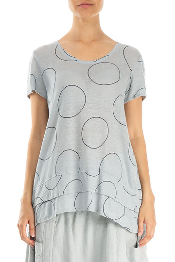 Layered Hem Cream Grey Bubbles Linen Blouse