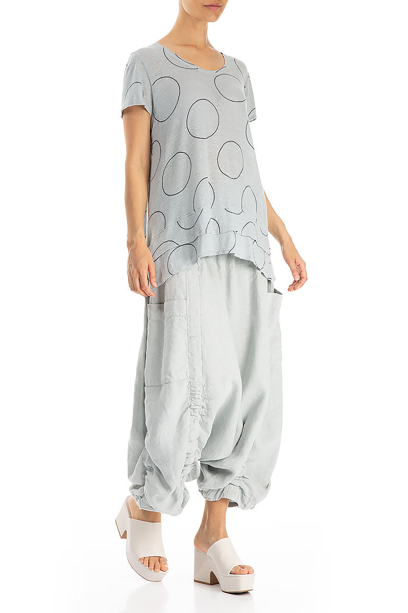 Layered Hem Cream Grey Bubbles Linen Blouse