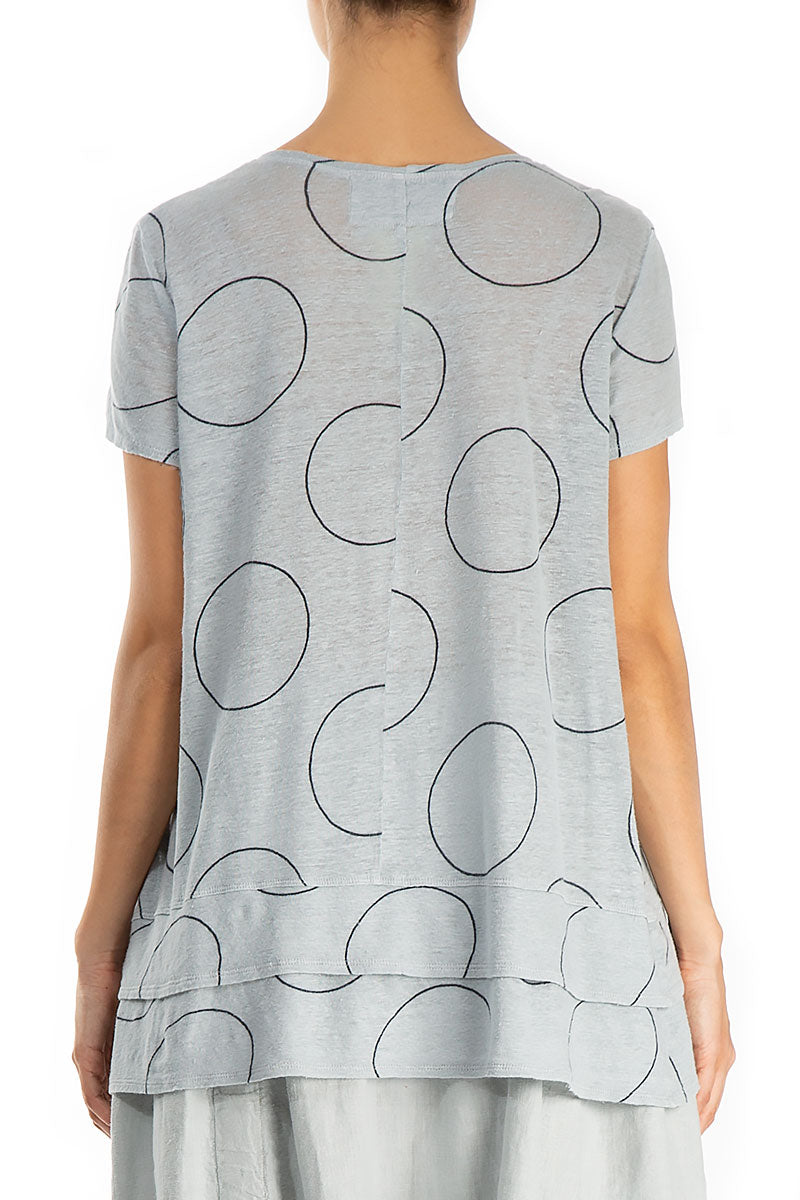 Layered Hem Cream Grey Bubbles Linen Blouse