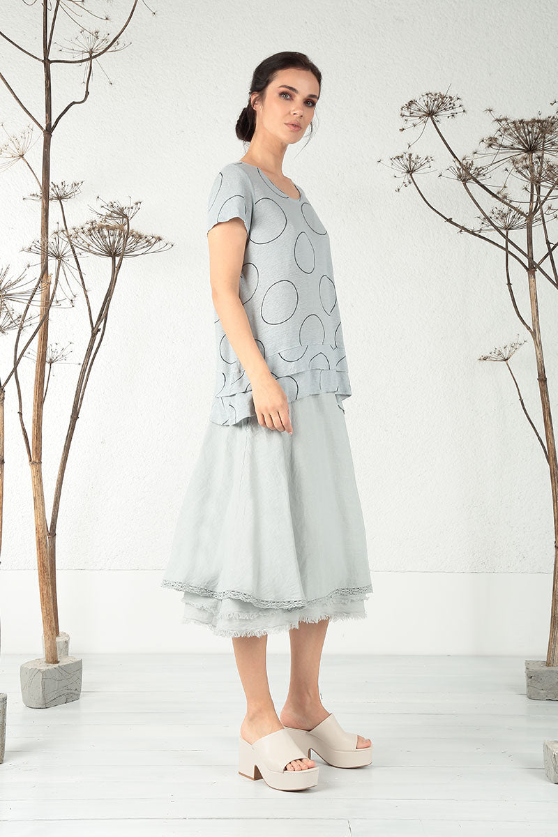 Layered Hem Cream Grey Bubbles Linen Blouse