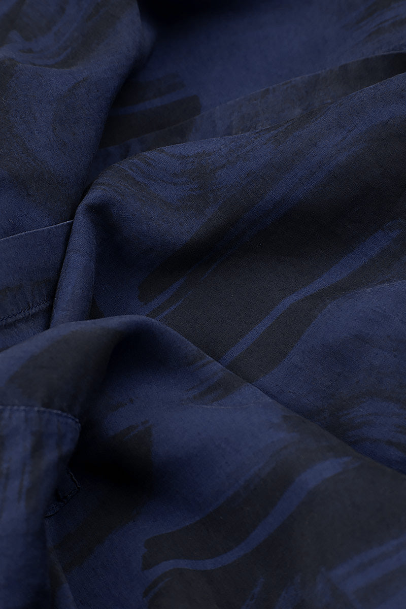 Layered Side Navy Paintwave Silk Bamboo Dress