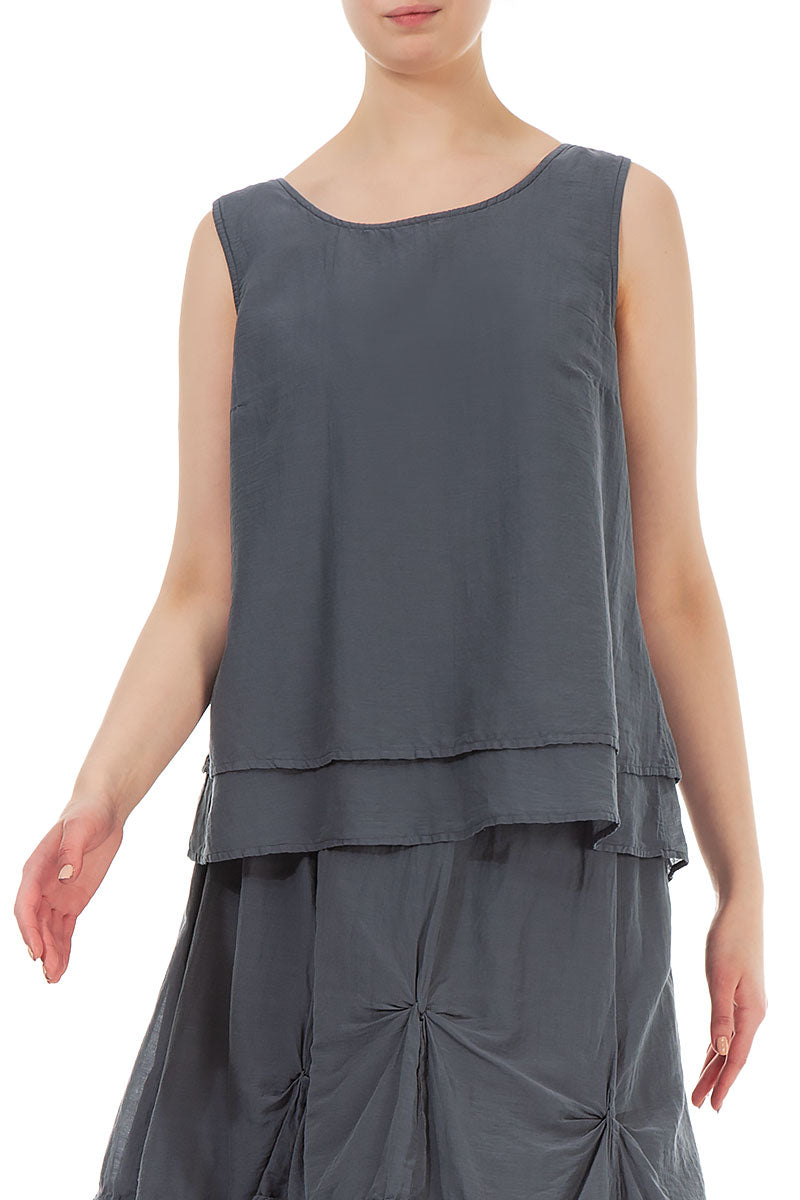 Layered Sleeveless Forest Grey Silk Cotton Top