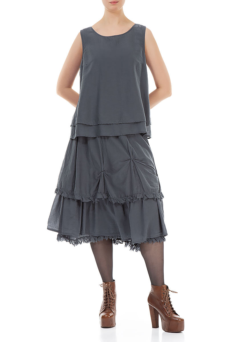 Layered Sleeveless Forest Grey Silk Cotton Top