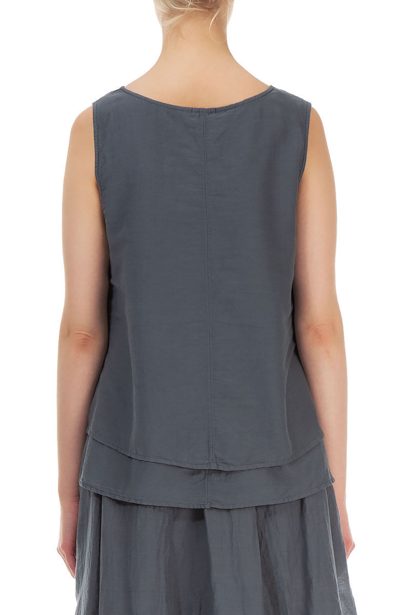 Layered Sleeveless Forest Grey Silk Cotton Top