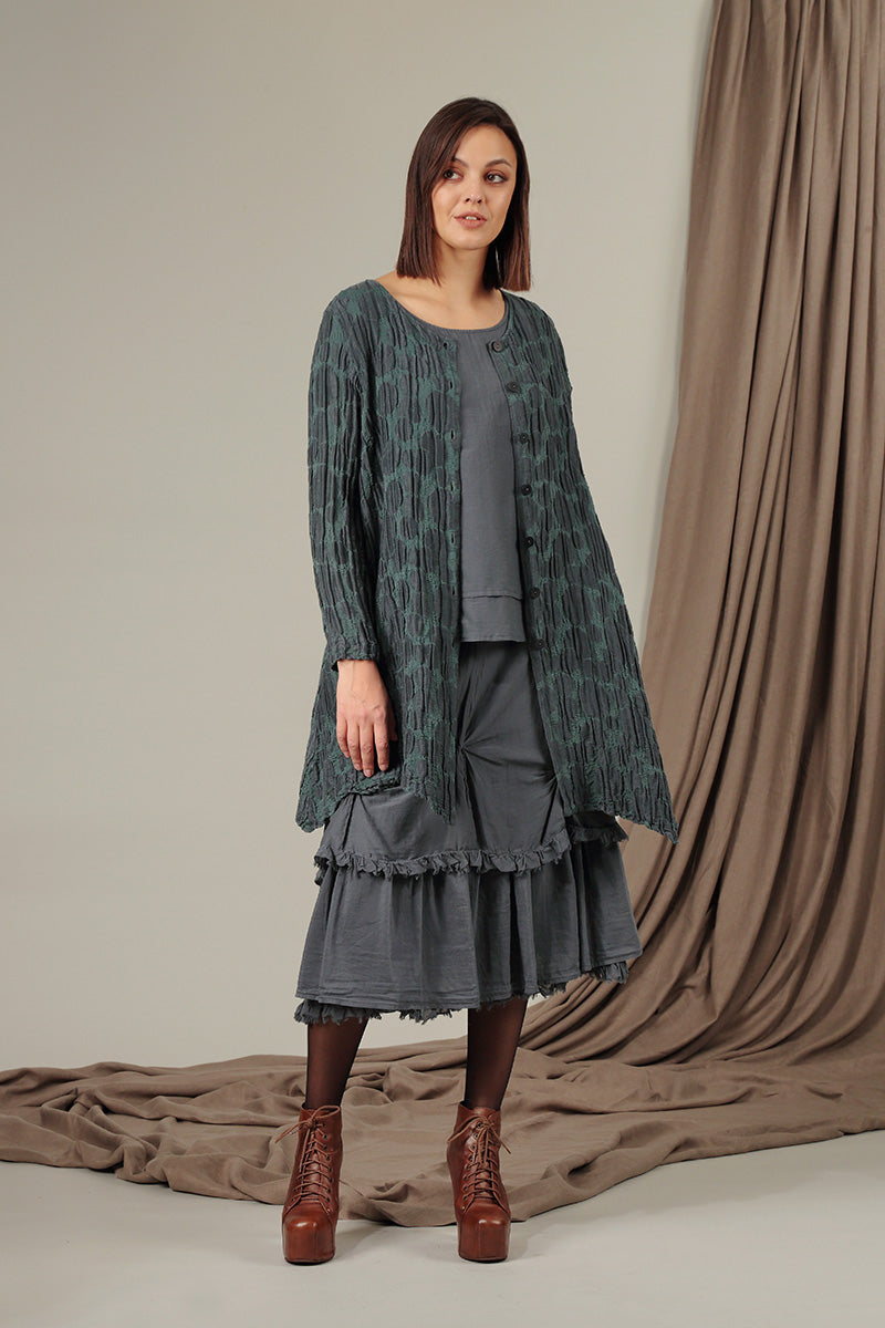 Layered Sleeveless Forest Grey Silk Cotton Top