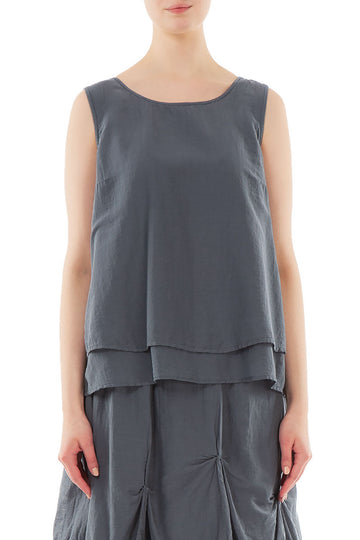 Layered Sleeveless Forest Grey Silk Cotton Top