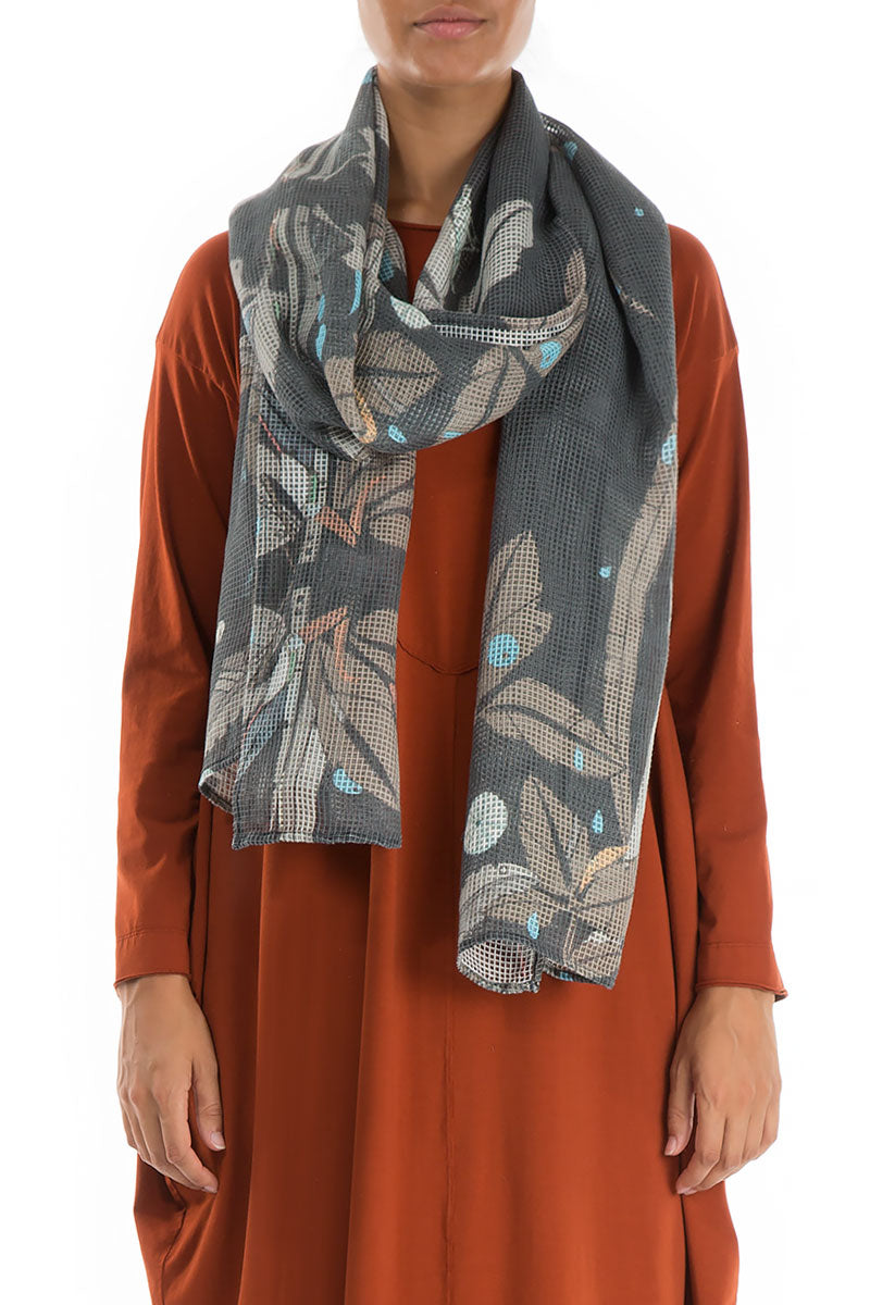 Leaves Print Silk Rayon Scarf