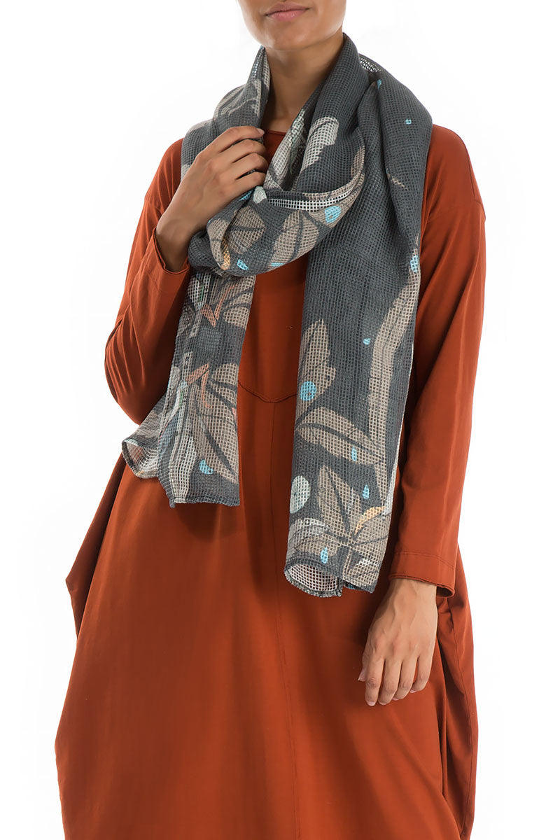 Leaves Print Silk Rayon Scarf