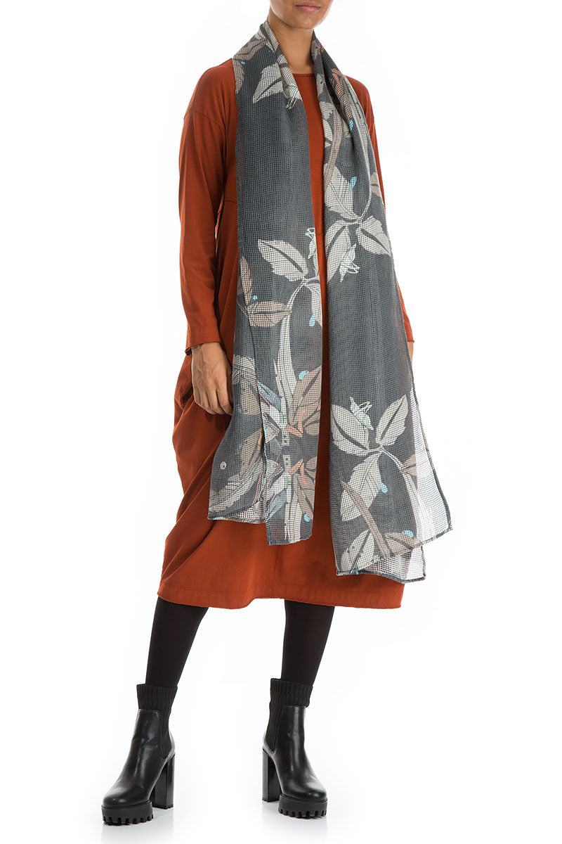 Leaves Print Silk Rayon Scarf
