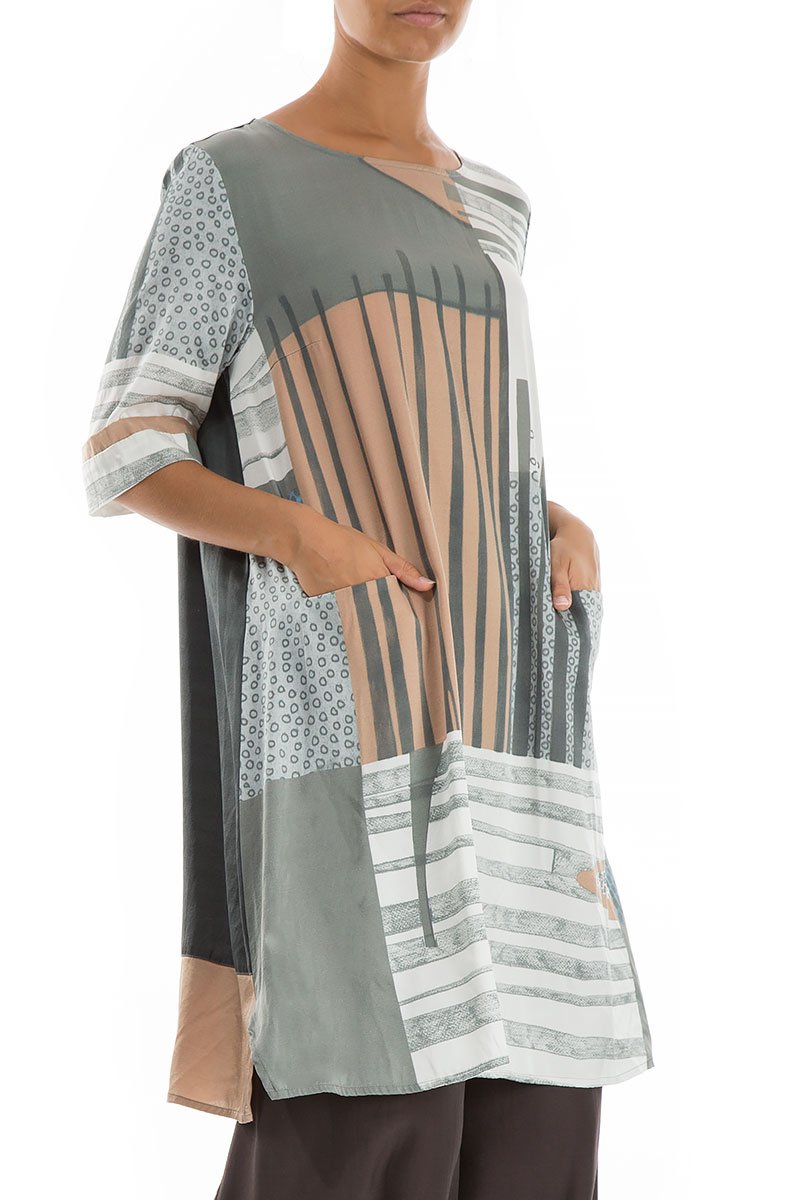 Light Modern Print Silk Tunic