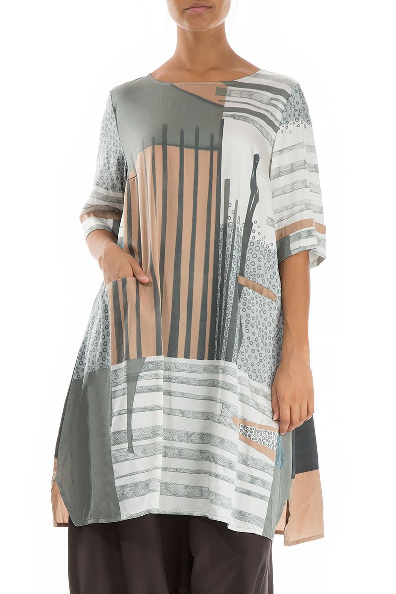 Light Modern Print Silk Tunic