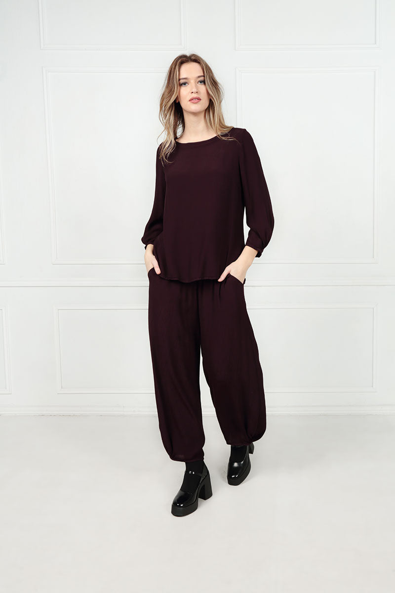 Lightweight Aubergine Viscose Trousers