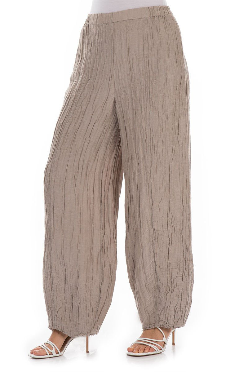 Long Crinkled Beige Trousers