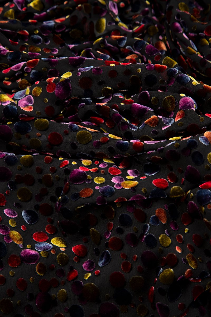 Long Festive Devoré Dot Silk Velvet Dress