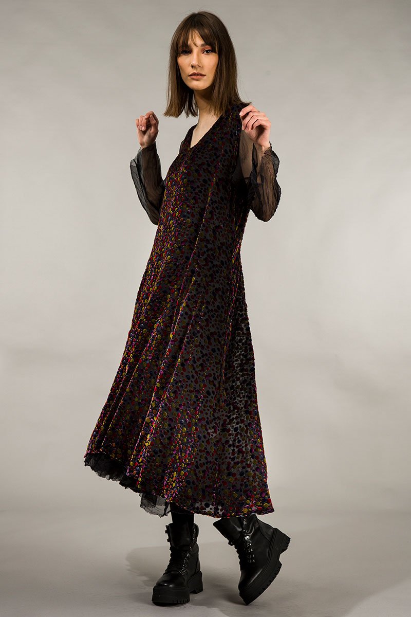 Long Festive Devoré Dot Silk Velvet Dress