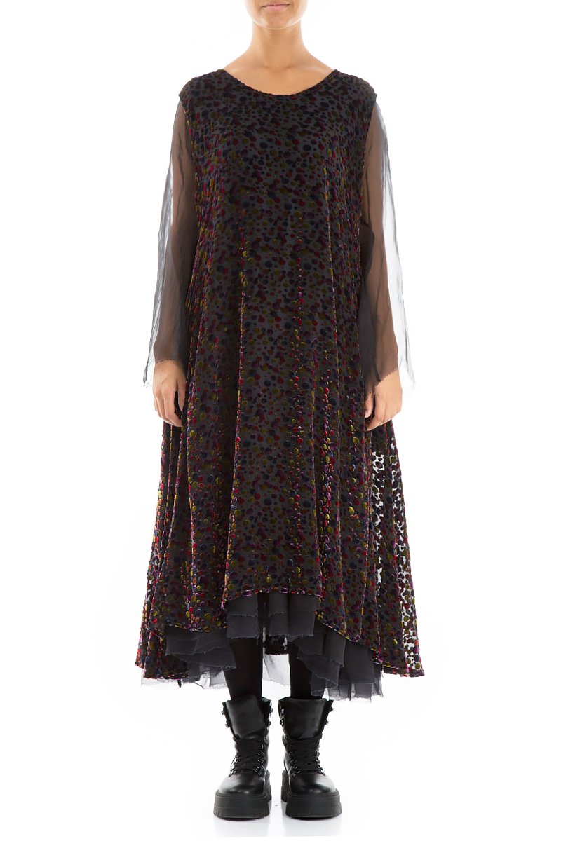 Long Festive Devoré Dot Silk Velvet Dress