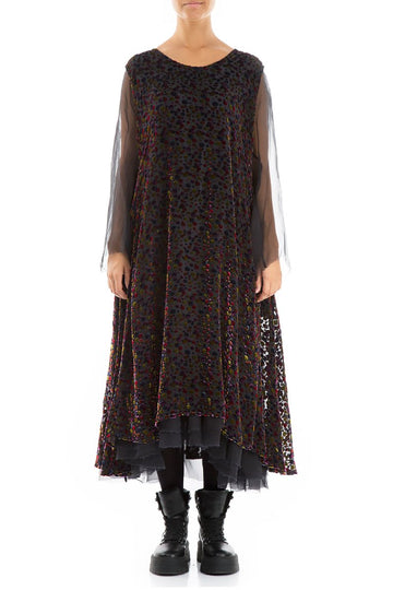 Long Festive Devoré Dot Silk Velvet Dress