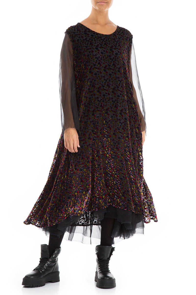 Long Festive Devoré Dot Silk Velvet Dress