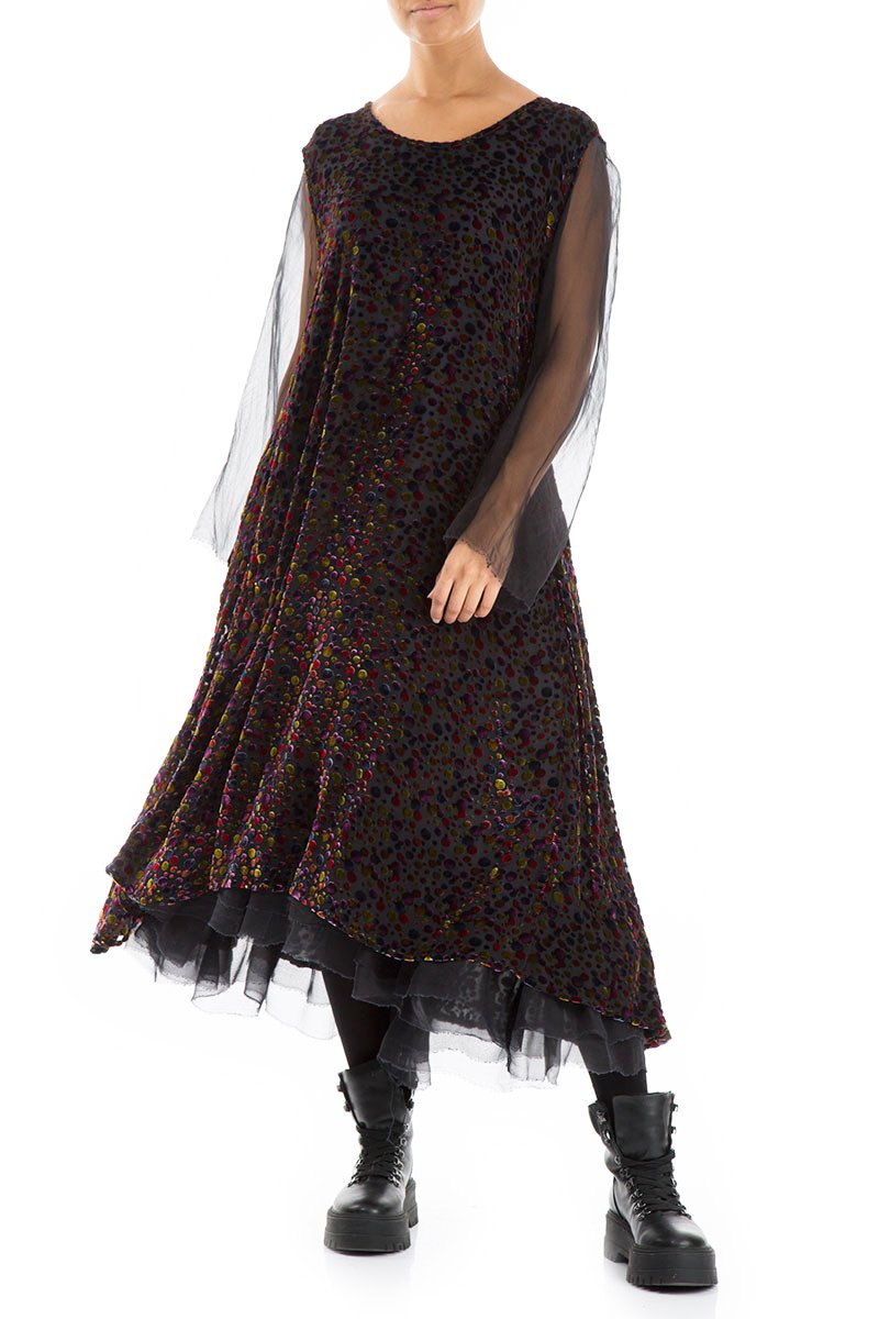 Long Festive Devoré Dot Silk Velvet Dress