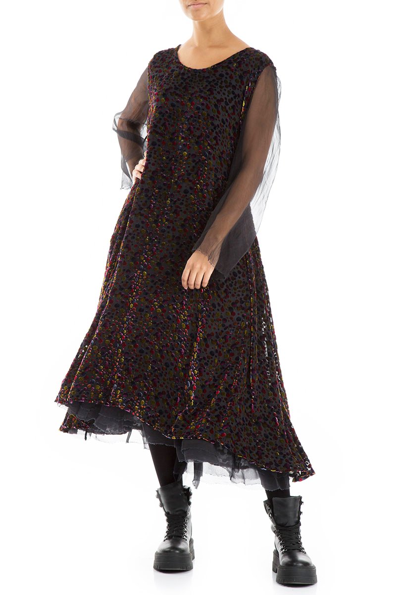 Long Festive Devoré Dot Silk Velvet Dress