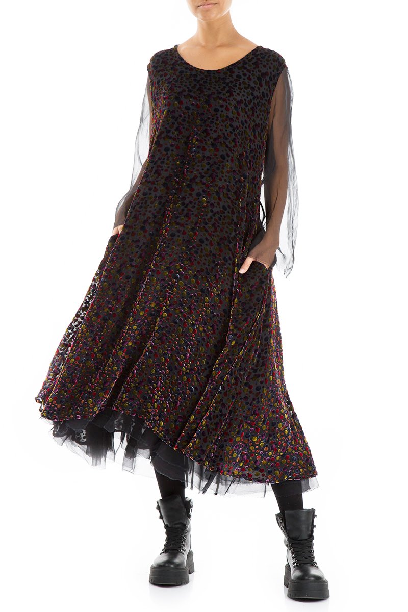 Long Festive Devoré Dot Silk Velvet Dress