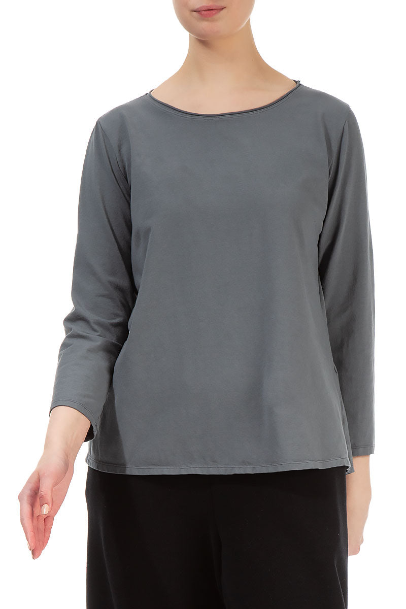 Long Sleeves Forest Grey Cotton Blouse