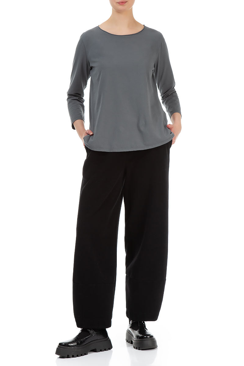 Long Sleeves Forest Grey Cotton Blouse