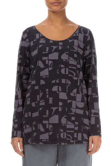 Long Sleeves Iron Letters Cotton Top