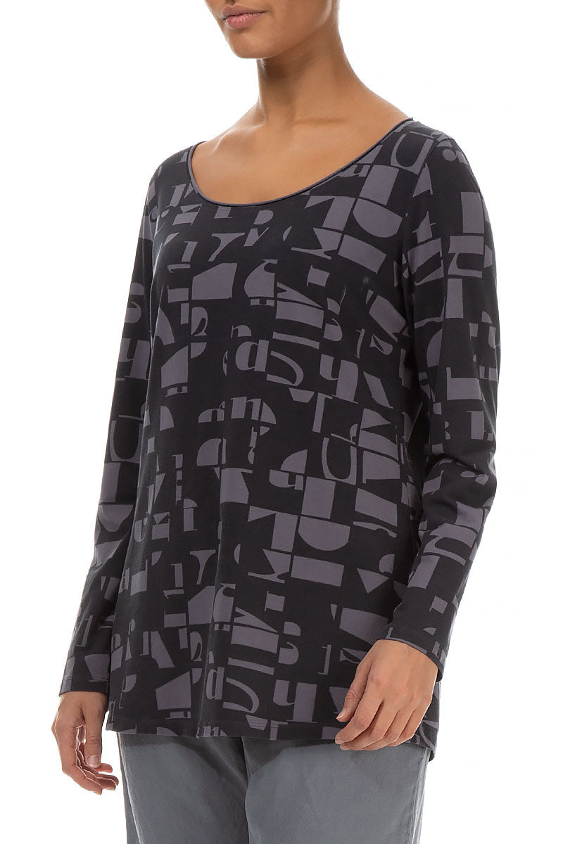 Long Sleeves Iron Letters Cotton Top