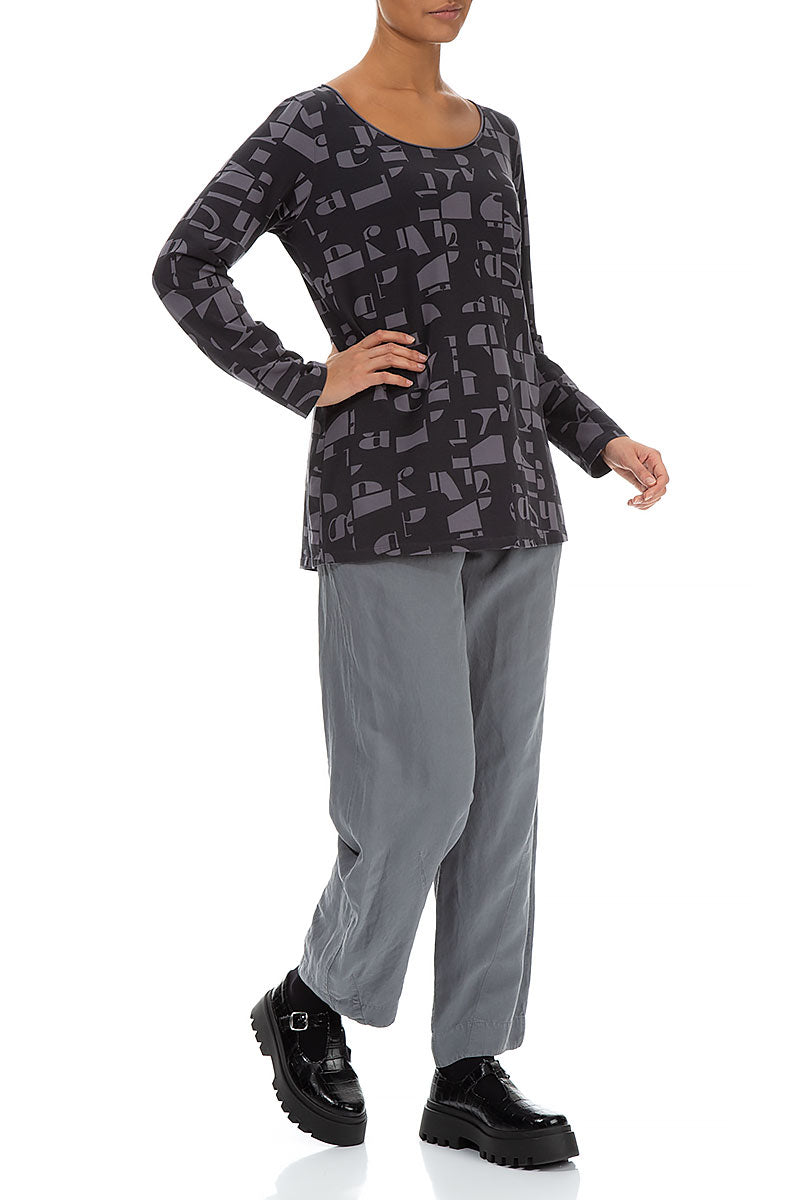 Long Sleeves Iron Letters Cotton Top