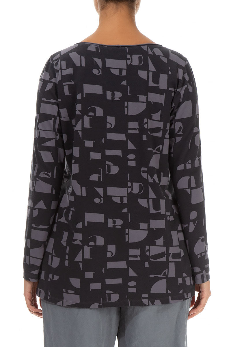 Long Sleeves Iron Letters Cotton Top