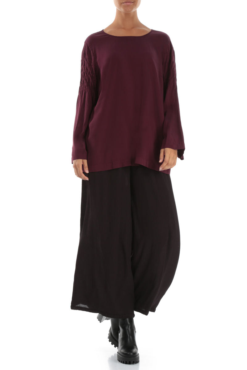 Long Sleeves Silk Bamboo Wine Blouse