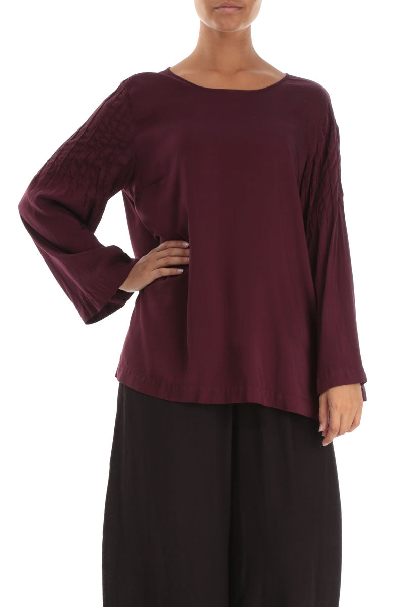 Long Sleeves Silk Bamboo Wine Blouse