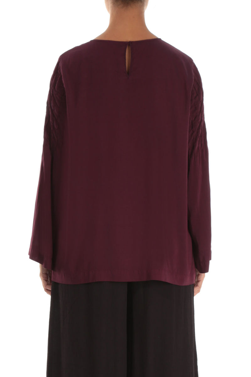 Long Sleeves Silk Bamboo Wine Blouse