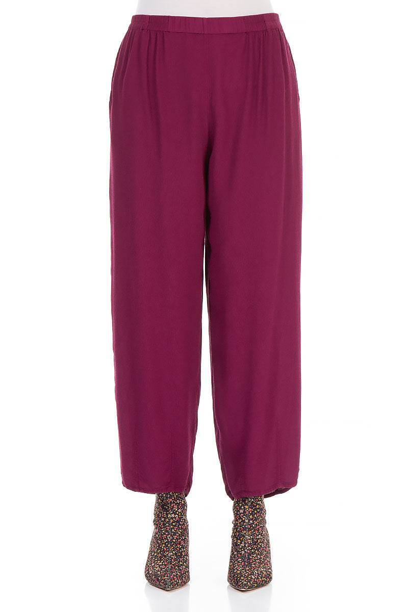 Long Tapered Claret Viscose Trousers
