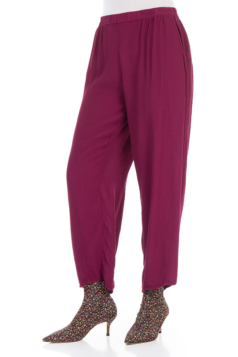Long Tapered Claret Viscose Trousers