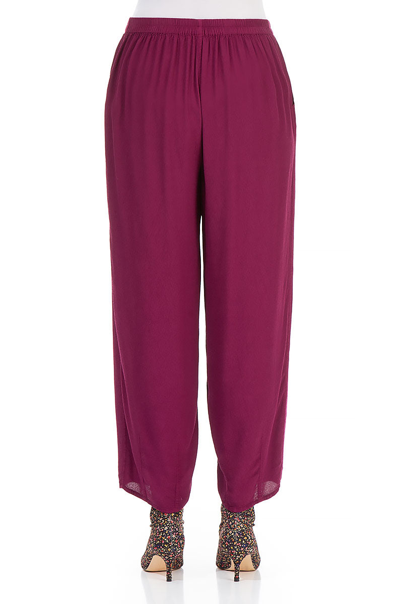 Long Tapered Claret Viscose Trousers
