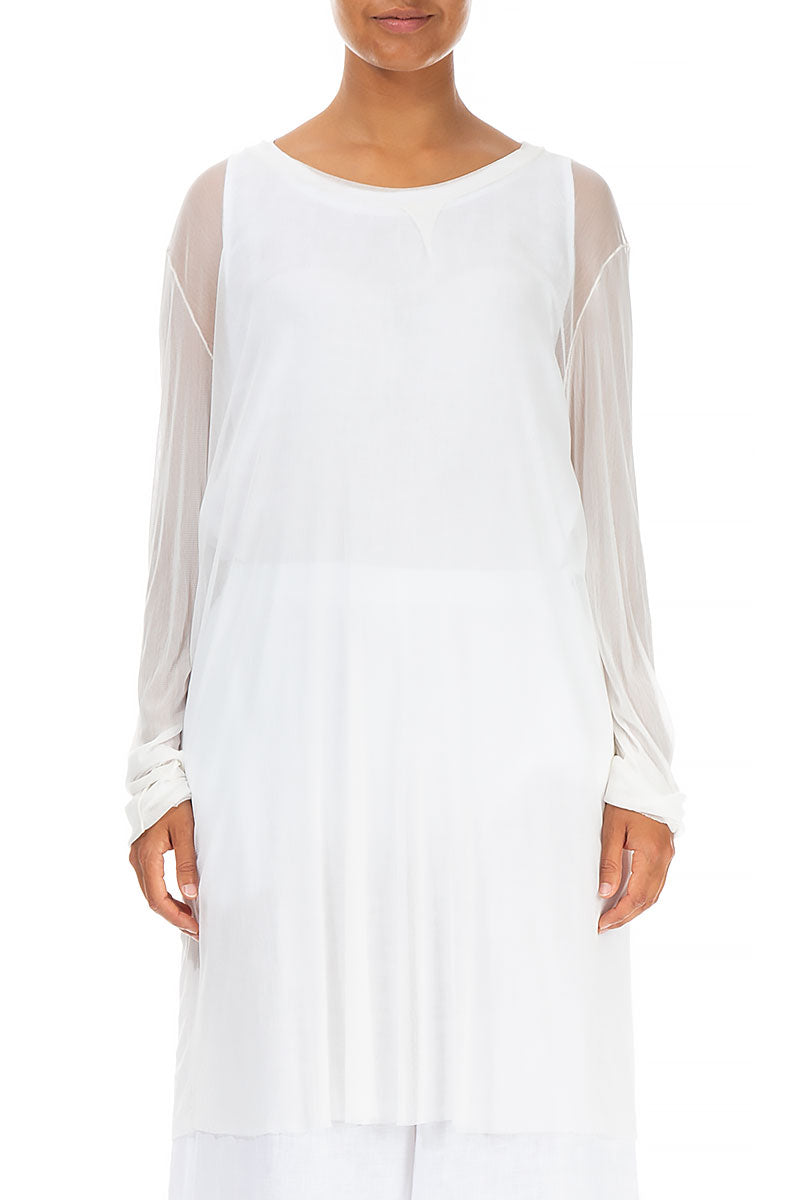 Long White Tulle Silk Tunic