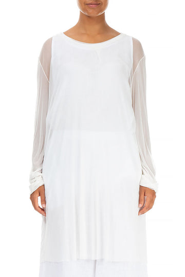 Long White Tulle Silk Tunic