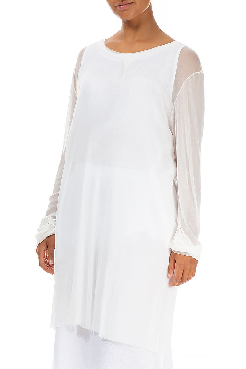 Long White Tulle Silk Tunic