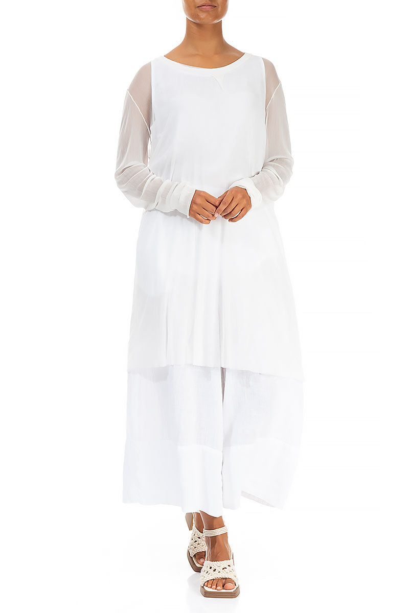 Long White Tulle Silk Tunic