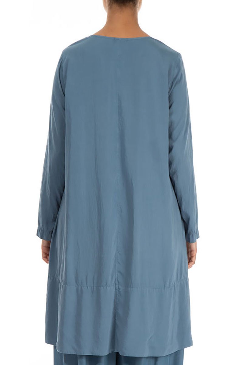 Longer Back Steel Blue Silk Bamboo Tunic