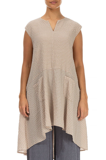 Longer Back Beige Textured Silk Tunic