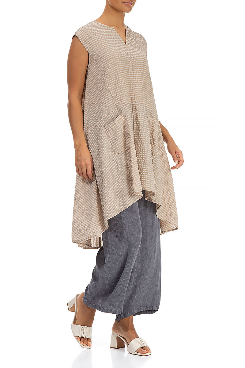 Longer Back Beige Textured Silk Tunic