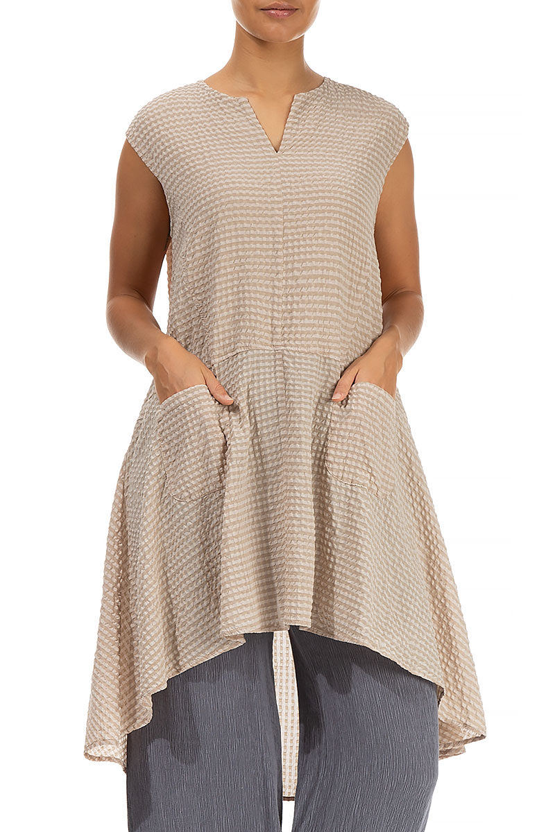 Longer Back Beige Textured Silk Tunic