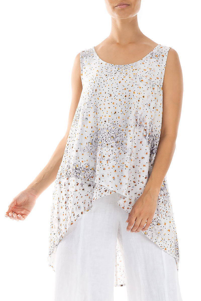 Longer Back White Meadow Silk Bamboo Tunic