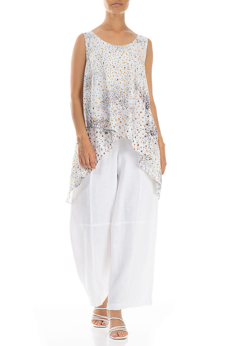 Longer Back White Meadow Silk Bamboo Tunic